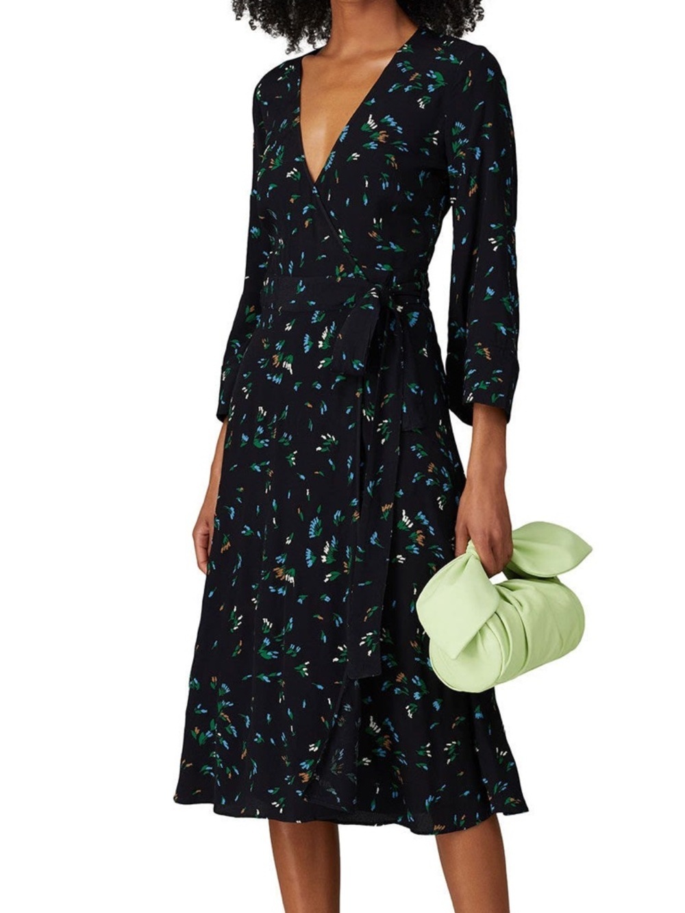 Ganni floral print crepe midi wrap dress size 34 - US 2 black